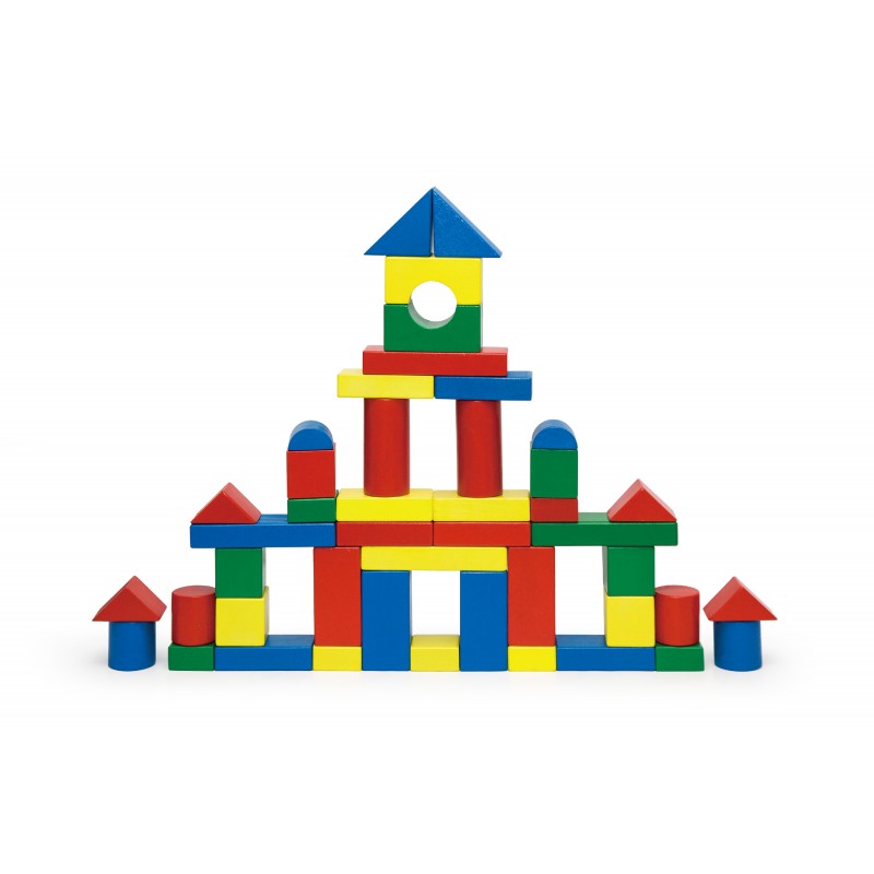 Cuburi de construit din lemn, colorate, 50 buc, +2 ani, VIGA