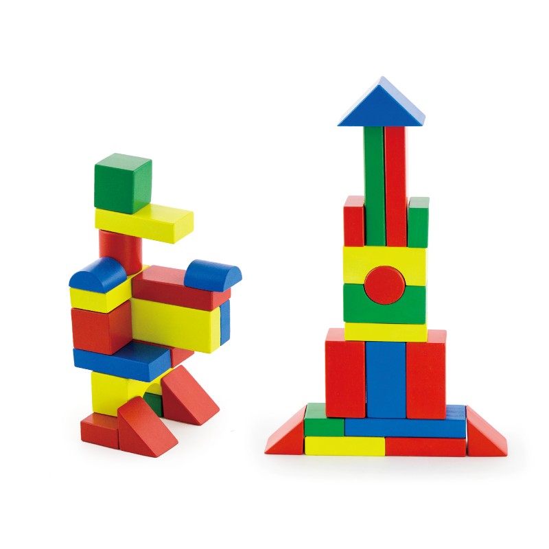 Cuburi de construit din lemn, colorate, 50 buc, +2 ani, VIGA