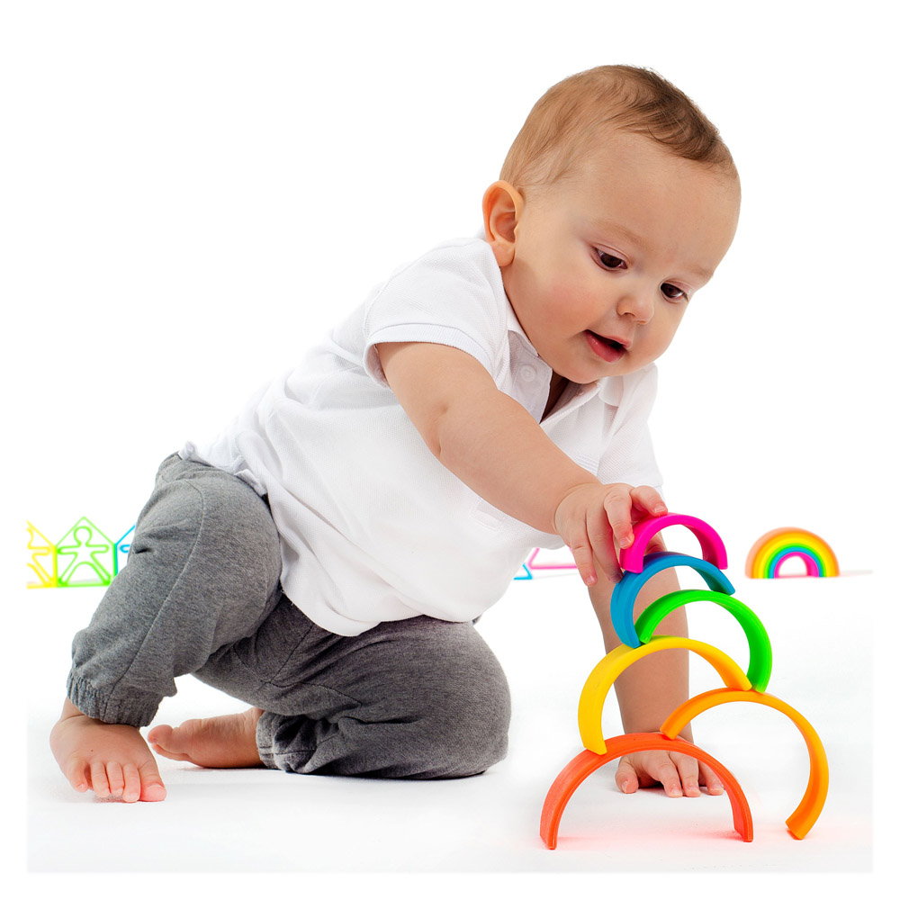 Rainbow, joc montessori de stivuire, 6 piese, neon, Dena Toys