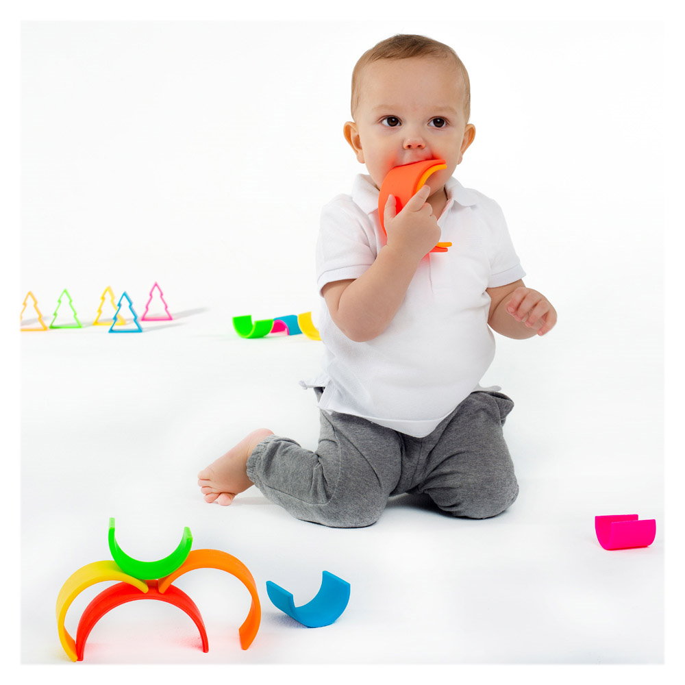 Rainbow, joc montessori de stivuire, 6 piese, neon, Dena Toys