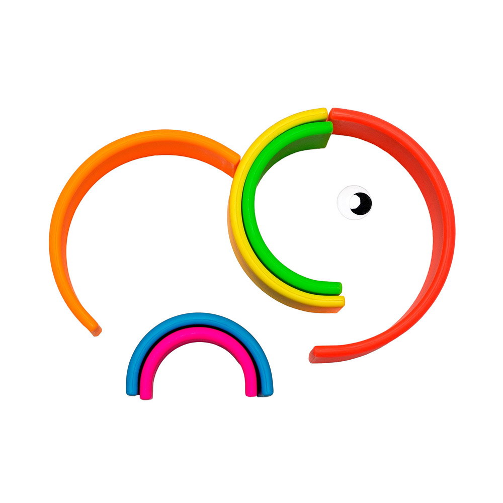Rainbow, joc montessori de stivuire, 6 piese, neon, Dena Toys