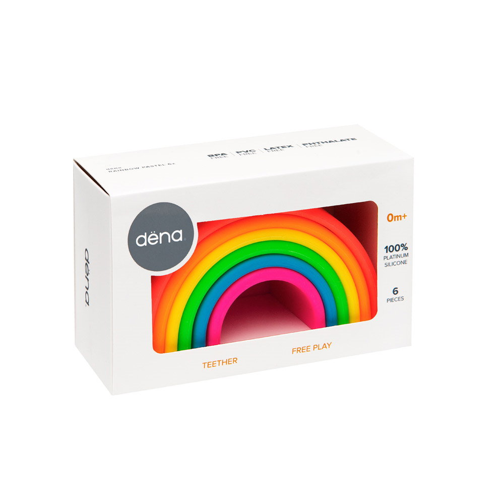 Rainbow, joc montessori de stivuire, 6 piese, neon, Dena Toys
