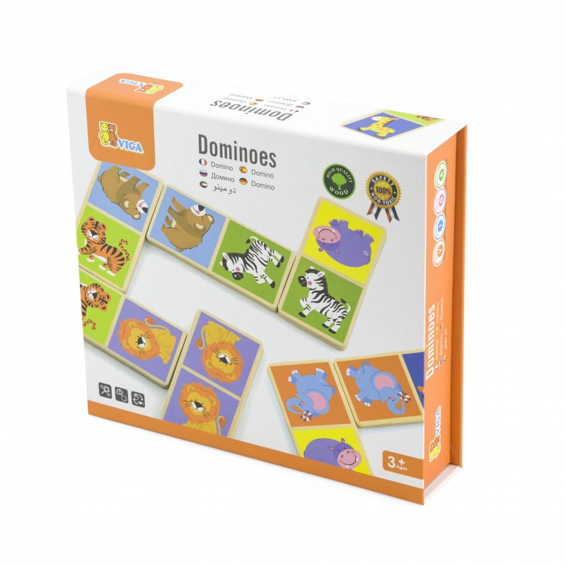 Domino cu imagini Animale salbatice, din lemn, tip Montessori, +3ani, VIGA