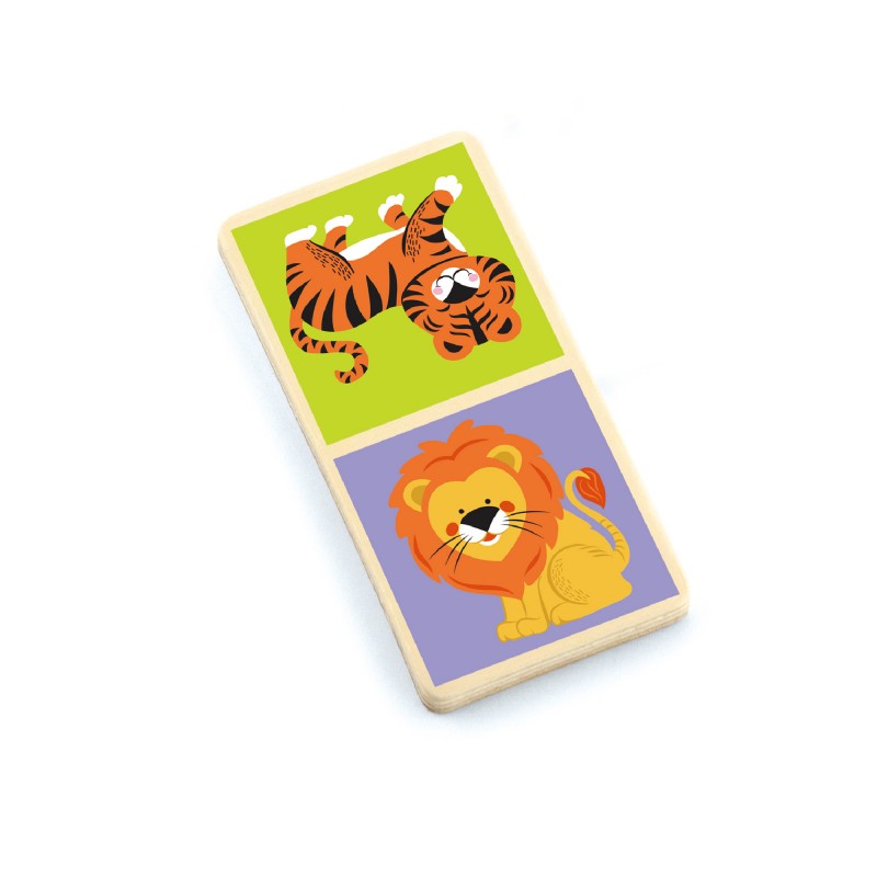 Domino cu imagini Animale salbatice, din lemn, tip Montessori, +3ani, VIGA