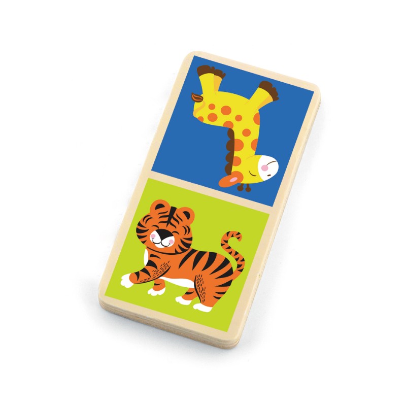 Domino cu imagini Animale salbatice, din lemn, tip Montessori, +3ani, VIGA