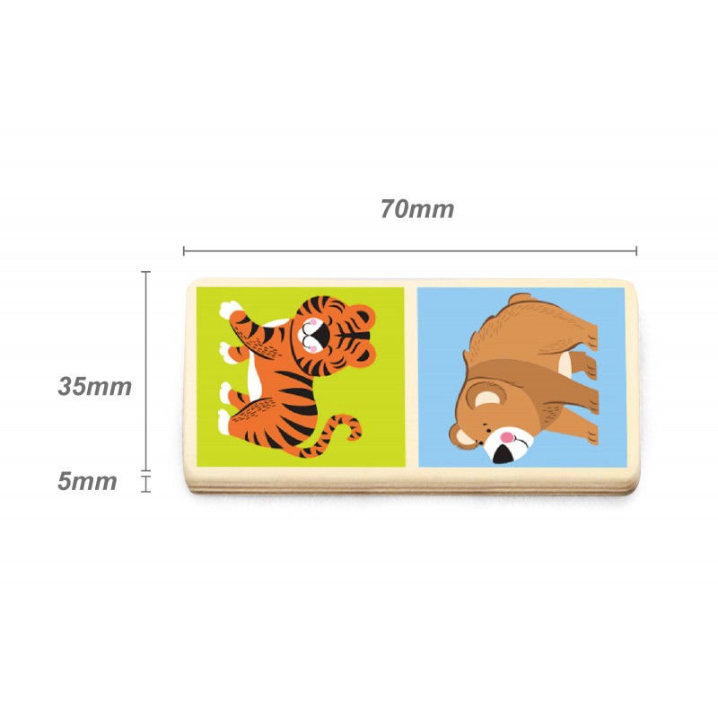Domino cu imagini Animale salbatice, din lemn, tip Montessori, +3ani, VIGA
