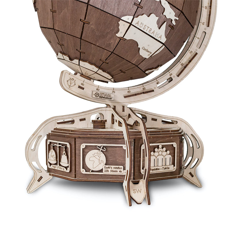 Set constructie cu mecanism Puzzle 3D THE GLOBE maro din lemn 393 piese @ EWA