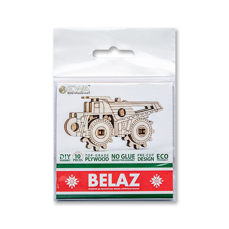 Set constructie mini cu mecanism Puzzle 3D EWICK: BELAZ din lemn 10 piese @ EWA