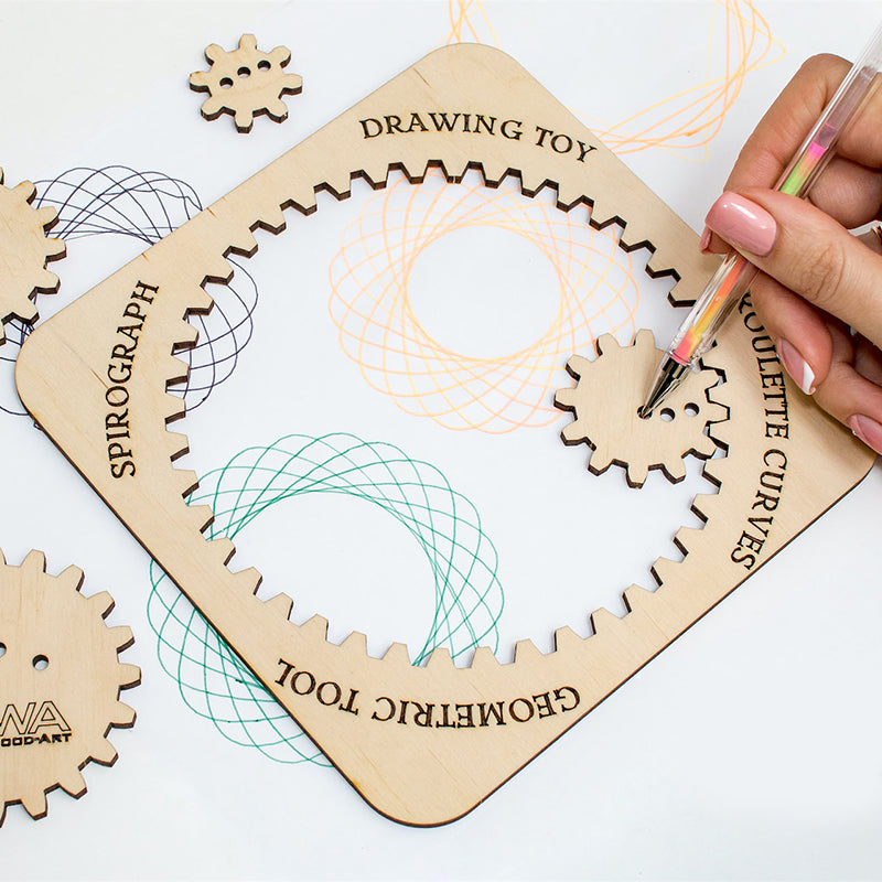 Set constructie mini cu mecanism Puzzle 3D WOODEN SPIROGRAPH din lemn 6 piese @ EWA