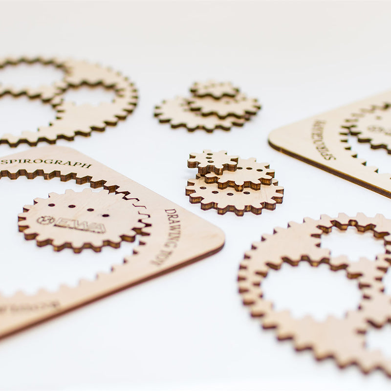 Set constructie mini cu mecanism Puzzle 3D WOODEN SPIROGRAPH din lemn 6 piese @ EWA
