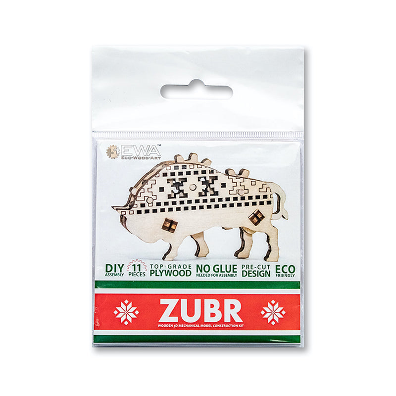 Set constructie mini cu mecanism Puzzle 3D EWICK: ZUBR din lemn 11 piese @ EWA