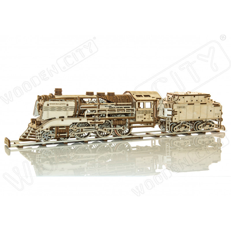 Expres cu vagon pe sine - puzzle mecanic 3D, Wooden City