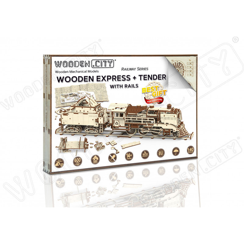 Expres cu vagon pe sine - puzzle mecanic 3D, Wooden City
