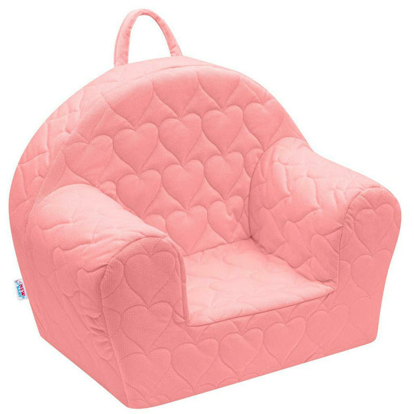 Fotoliu din burete pentru copii, Cu buzunar lateral, Din tesatura de catifea, Cu Husa detasabila, Hearts, Din materiale certificate Oeko Tex Standard 100, New Baby, 9 luni - 5 ani, Pink