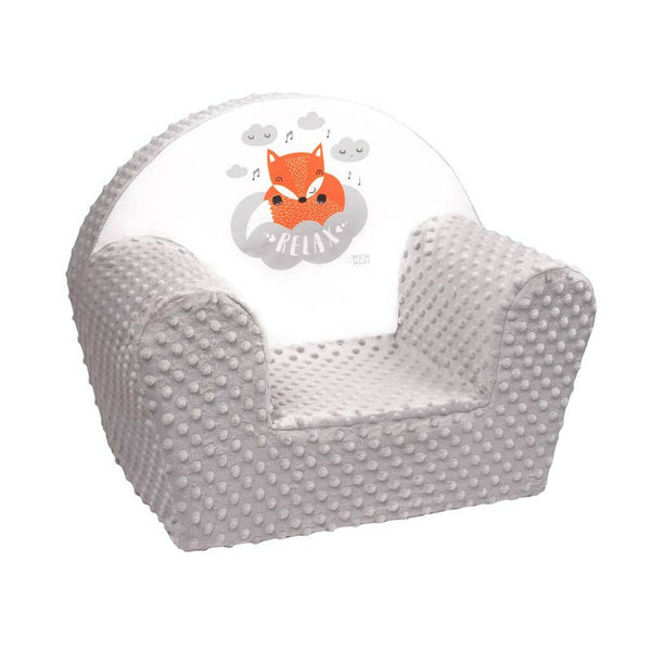Fotoliu din burete pentru copii, Din tesatura minky, Fox, 9 luni - 5 ani, Cu Husa detasabila, Gray, New Baby
