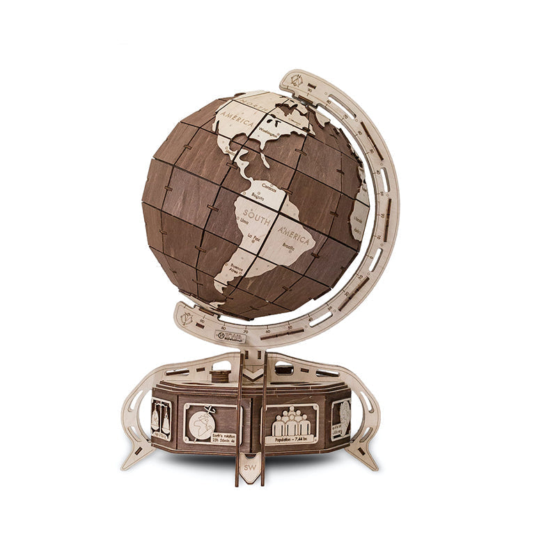 Set constructie cu mecanism Puzzle 3D THE GLOBE maro din lemn 393 piese @ EWA