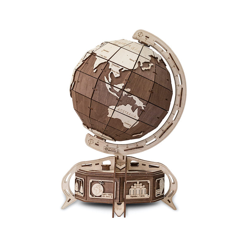 Set constructie cu mecanism Puzzle 3D THE GLOBE maro din lemn 393 piese @ EWA