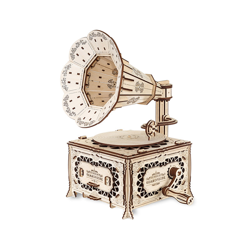 Set constructie cu mecanism Puzzle 3D GRAMOPHONE din lemn 321 piese @ EWA
