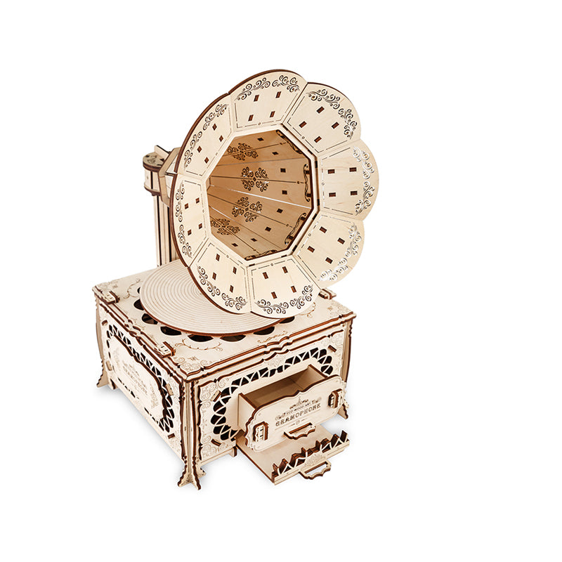 Set constructie cu mecanism Puzzle 3D GRAMOPHONE din lemn 321 piese @ EWA