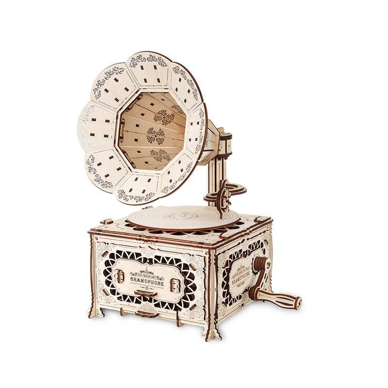 Set constructie cu mecanism Puzzle 3D GRAMOPHONE din lemn 321 piese @ EWA