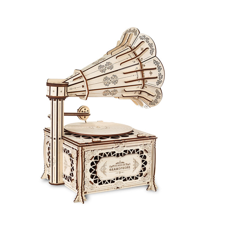 Set constructie cu mecanism Puzzle 3D GRAMOPHONE din lemn 321 piese @ EWA