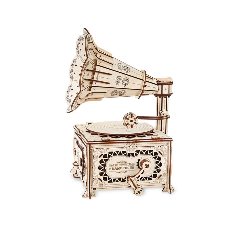 Set constructie cu mecanism Puzzle 3D GRAMOPHONE din lemn 321 piese @ EWA