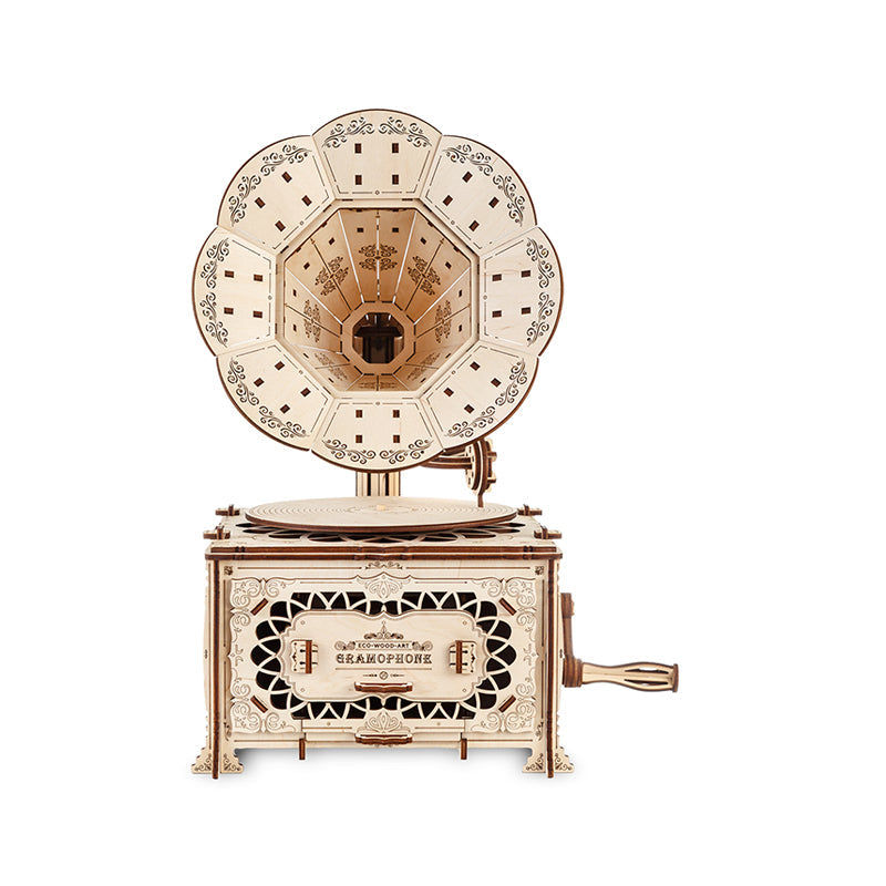 Set constructie cu mecanism Puzzle 3D GRAMOPHONE din lemn 321 piese @ EWA