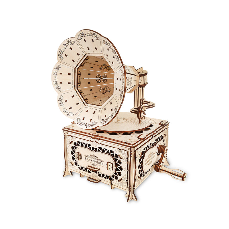 Set constructie cu mecanism Puzzle 3D GRAMOPHONE din lemn 321 piese @ EWA