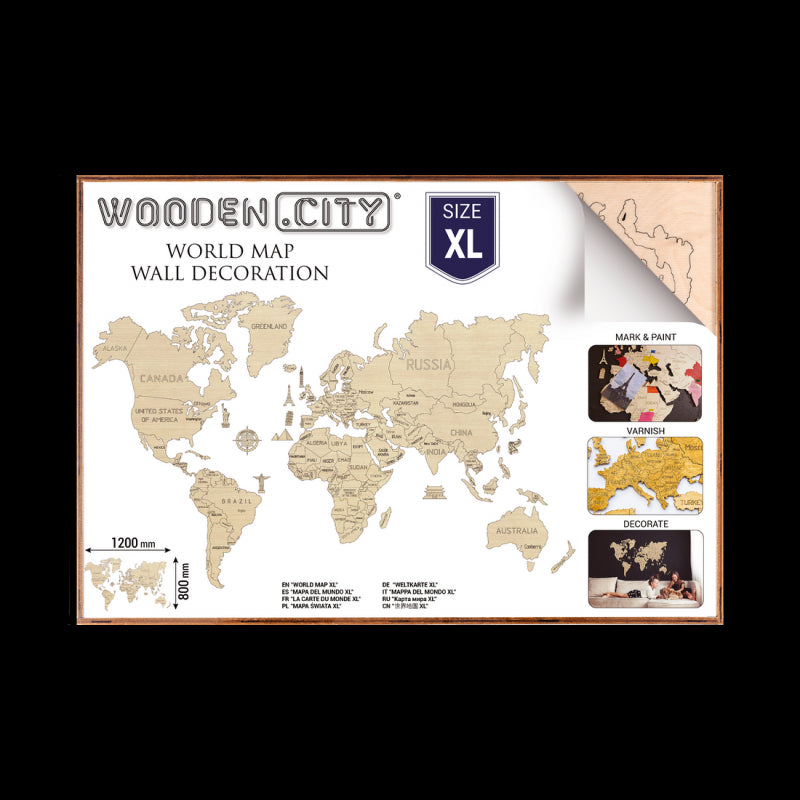 Harta lumii puzzle 3D de perete (XL), Wooden City