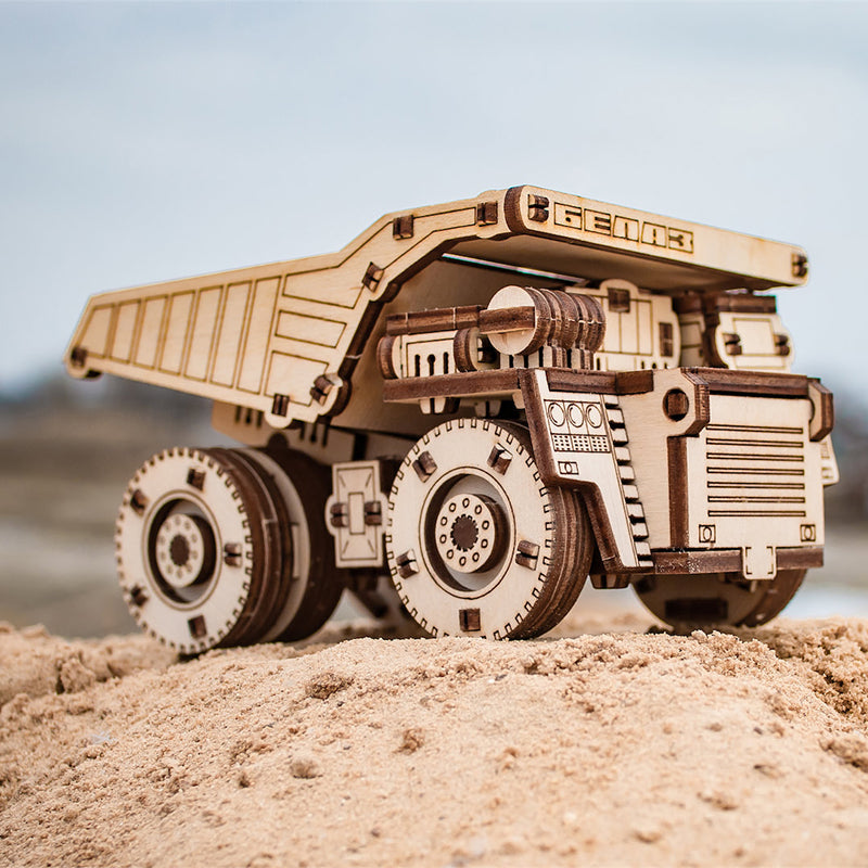 Set constructie cu mecanism Puzzle 3D BELAZ MINI din lemn 106 piese @ EWA