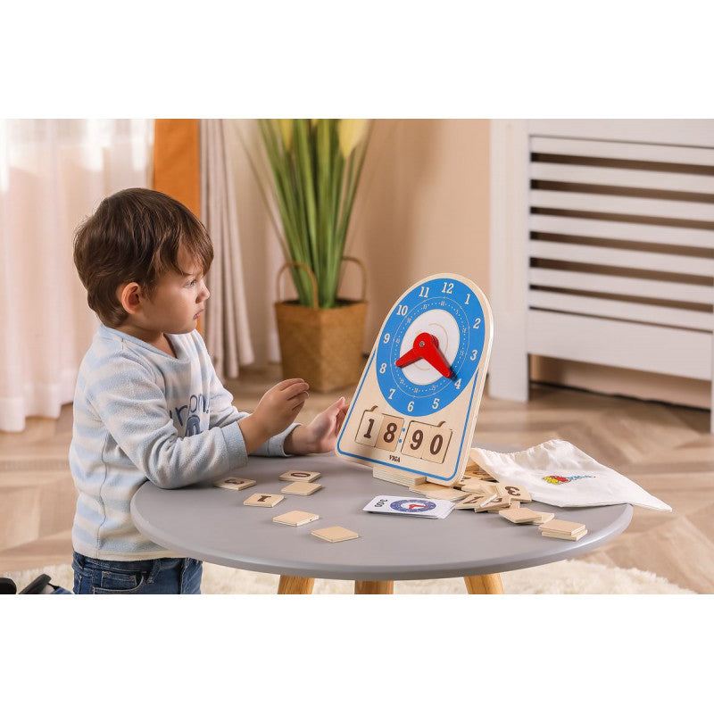 Joc educativ, Invata sa citesti ceasul, din lemn,  tip Montessori, +3ani, VIGA