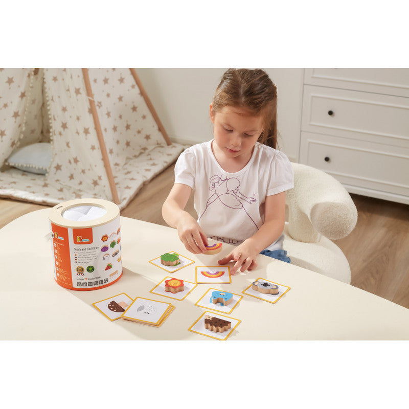 Joc senzorial de asociere Atinge si gaseste,  din lemn, tip Montessori, +3ani, Viga