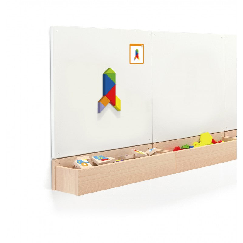 Joc Tangram magnetic cu 35 piese, din lemn, +3ani, VIGA
