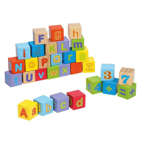 Cuburi din Lemn Alfabetul, 12 Luni+, 30 Piese, Multicolor, Joueco