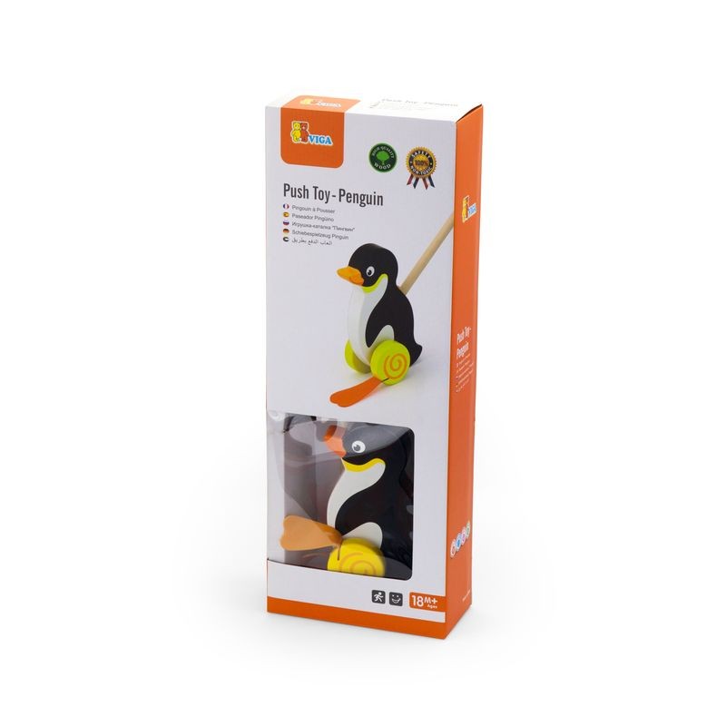Jucarie de impins - Pinguin, din lemn, tip Montessori, +18luni, VIGA