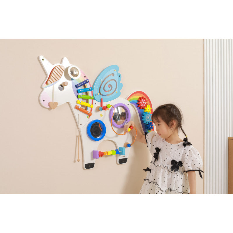 Panou educativ cu activitati, Unicorn, din lemn, +18luni, VIGA