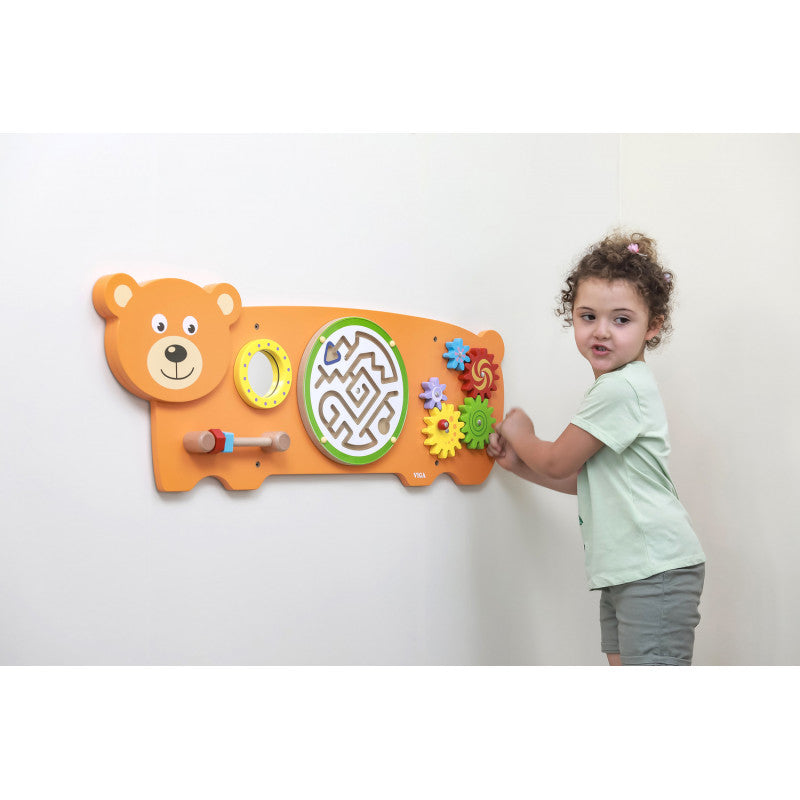 Panou educativ cu activitati, Urs, din lemn, +18luni, Viga