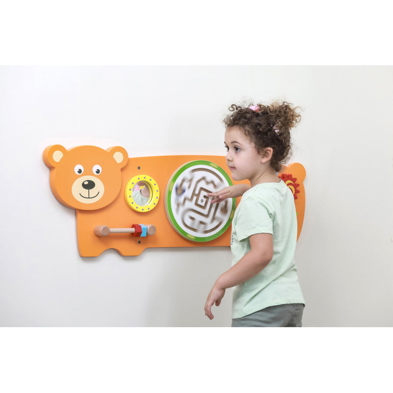 Panou educativ cu activitati, Urs, din lemn, +18luni, Viga