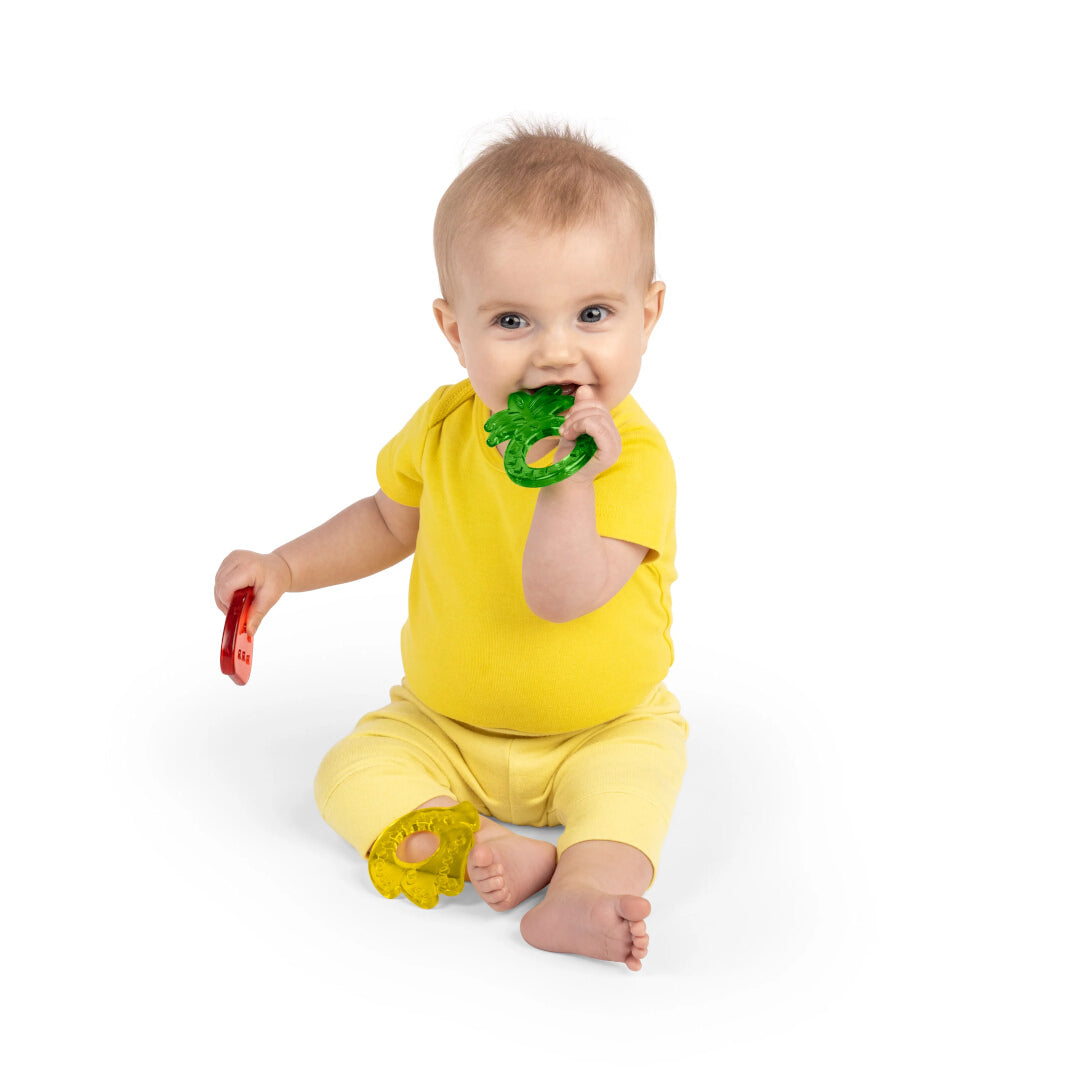 Bright Starts - Set 3 Jucarii de Dentitie Texturate Juicy Chews - Pepene, Ananas, Banana
