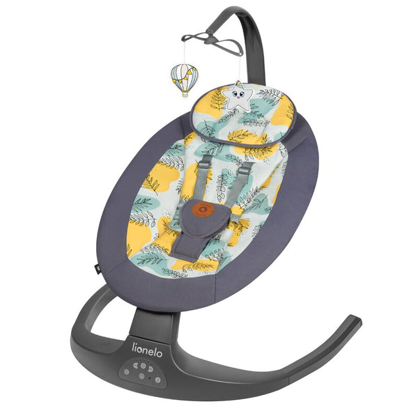 Balansoar si sezlong copii, Ralf, 2 in 1, Electric, Cu telecomanda si cablu USB, Cu miscare laterala de balansare si 5 niveluri diferite de viteza, Cu 12 melodii, Gri, Lionelo