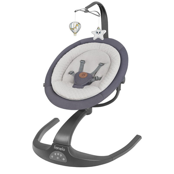 Balansoar si sezlong copii, Rina, 2 in 1, Electric, Cu rotire 360 °, Cu telecomanda si cablu USB, Cu 2 directii de balansare si 5 niveluri de viteza, Cu 12 melodii, Gri, Lionelo