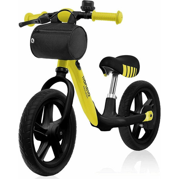 Bicicleta usoara fara pedale Arie, Cu claxon, Saculet pentru depozitare, Cu ghidon si sa reglabile, Greutate 3.7 Kg, Roti din spuma Eva, 12 inch, Conform cu standardul european de securitate EN71, Galben, Lionelo