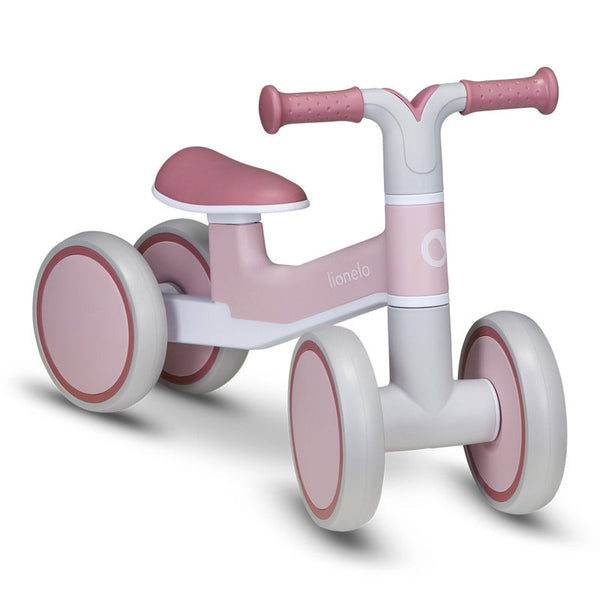 Bicicleta fara pedale Villy, Cu 4 roti, Din spuma EVA si TPR, Stabila, Manere moi, antiderapante, 12- 36 luni, Sustine pana la 30 kg, Certificata EN 71-1:2014, EN 71-2:2011, EN 71-3:2019, Roz, Lionelo