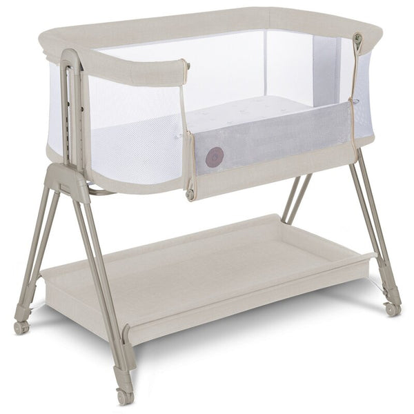 Patut co-sleeper Luna, 2 in 1, Cu laterala culisanta, Cu setare unghiulara, Cu roti, Reglabil in 6 pozitii pe inaltime, Bej, Lionelo