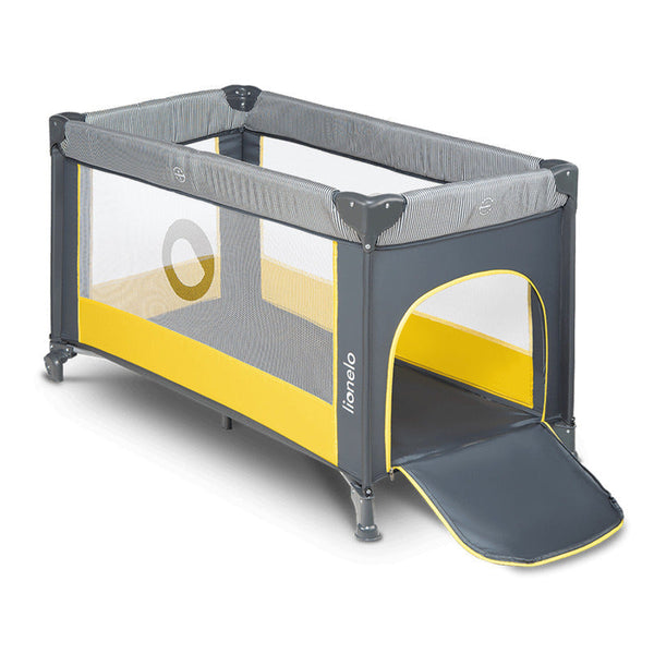 Patut pliant cu un nivel Stefi, Cu intrare laterala cu fermoar, 2 roti, 120x60 cm, Conform cu standardul european de securitate EN 716, Yellow Lemon, Lionelo