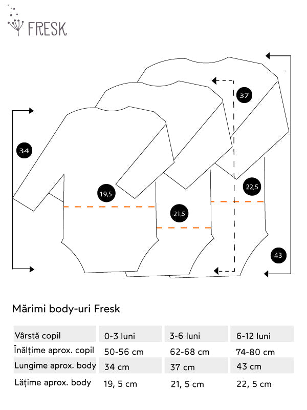 Body maneca lunga 6-12 luni, din bumbac organic, model Rainbow blue, Fresk