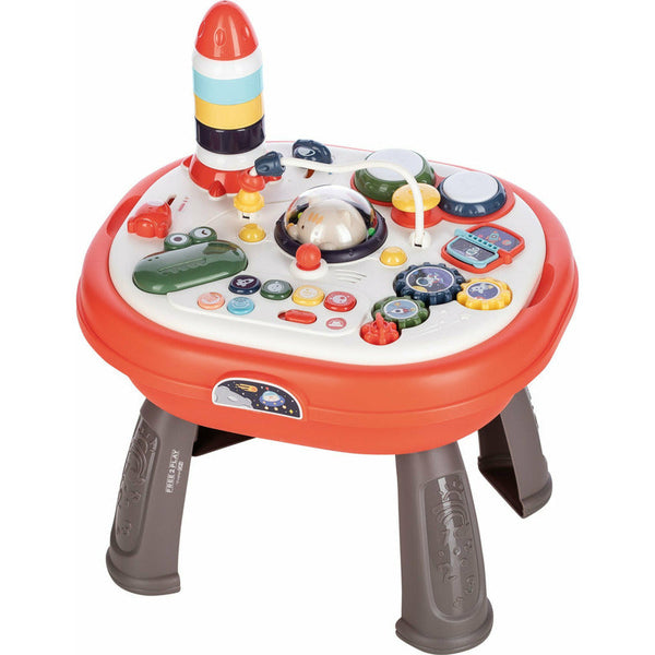 Masuta interactiva 2 in 1 pentru bebelusi, Educationala, Cu lumini si sunete, Cu panou detasabil si reversibil, Partea reversibila pentru Lego Duplo, Fun Table, Dimensiuni 35.5 cm x 31 cm x 41.5 cm, Multicolor, Free2Play
