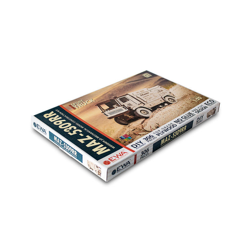 Set constructie cu mecanism Puzzle 3D MAZ 5309RR SCALE 1:20 din lemn 306 piese @ EWA