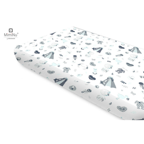 Cearceaf cu elastic, Din bumbac certificat Oeko Tex Standard 100, Pentru pat 160x80 cm, Baby Shower Blue, MimiNu