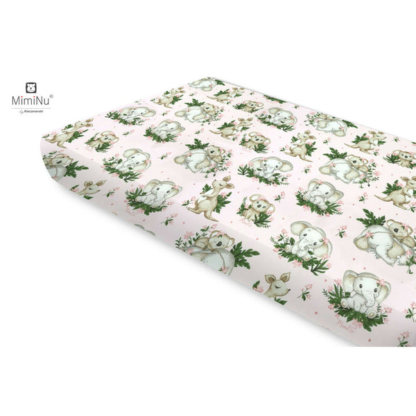Cearceaf cu elastic, Din bumbac certificat Oeko Tex Standard 100, Pentru pat 160x80 cm, Design, Baby Animals, MimiNu